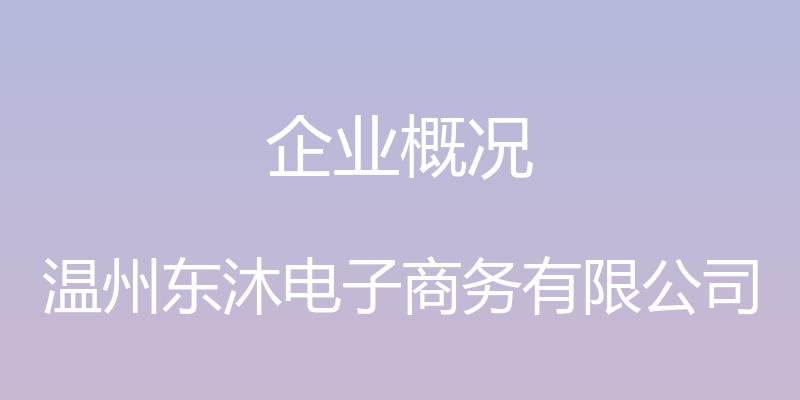 企业概况 - 温州东沐电子商务有限公司